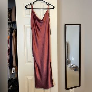 Dusty pink slip satin midi/maxi dress with slit